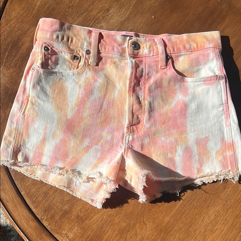 GAP Pink and Orange Tie Dye Jean Shorts Distressed Hem
